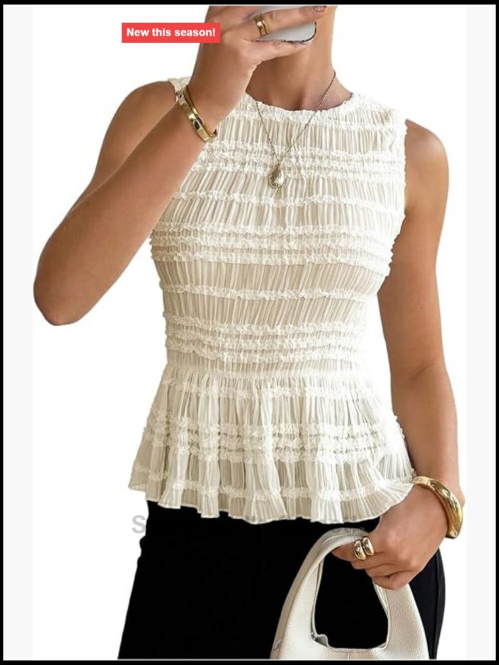 Ruffle Hem Crop Tank Top Sleeveless Smocked Peplum Women's Summer Top